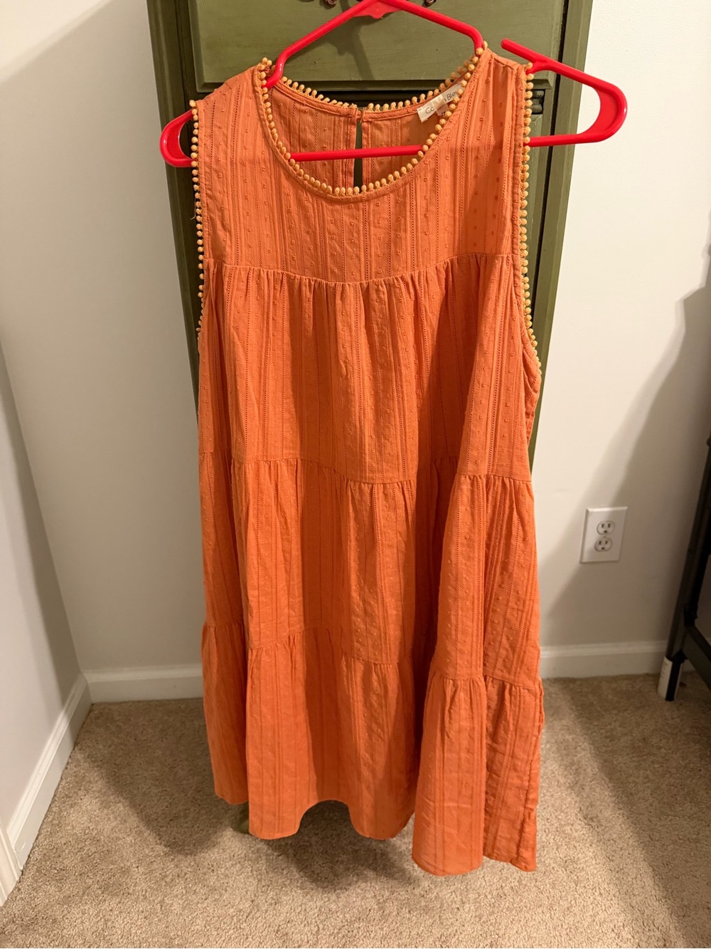 Sleeveless Tiered Orange Poplin Dress